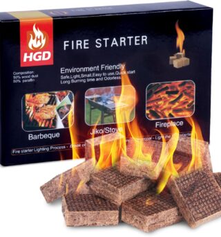 HGD Fire Starter, Mini Natural Fire Starters for Campfires, BBQ Grill, Charcoal Chimney, Outdoor Pit, Indoor Fireplace, Wood Stove - Water Resistant Firestarter Sticks - Camping Accessories Essentials