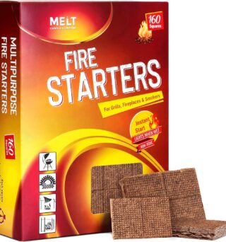 Fire Starter Squares, 160 pcs - Charcoal Fire Starters for Campfires, Grill, Outdoor Pit, Fireplace, Wood Stove, BBQ - Firestarter Sticks, Water Resistant & Odorless - Camping Accessories Essentials
